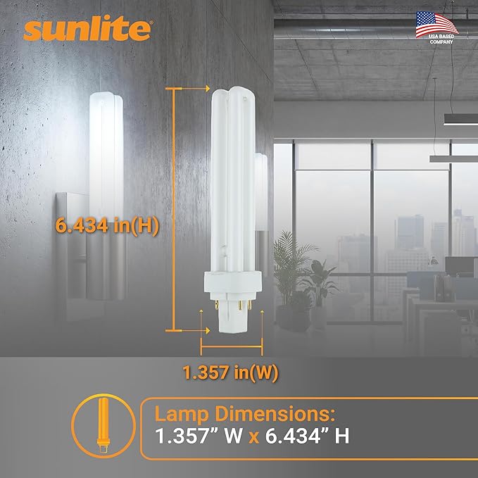 Sunlite PLD18/E/SP65K/10PK 6500K Daylight Fluorescent 18W PLD Double U-Shaped Twin Tube CFL Bulbs with 4-Pin G24Q-2 Base (10 Pack)