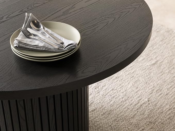 Transformer Table - Solid Wood Extendable Round Dining Table Set with 6 Chairs, Seats 2-10, Extendable Round Dining Set, Space-Saving Modern Furniture, Black (Table + 6 Chairs)