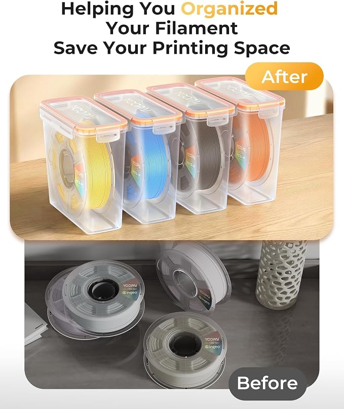 YOOPAI Pro Filament Storage Box – Precision-Fit Airtight Container for Single 1KG Spools, Flat-Lid Design for Stable Stacking, Premium Desiccant Moisture Control, 3D Printer Filament Storage 6 Pack