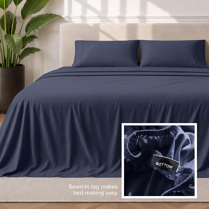 Bare Home Split King Sheet Set - 1800 Ultra-Soft Microfiber Bed Sheets - Double Brushed - Deep Pockets - Easy Fit - 5 Piece Set - Bedding Sheets & Pillowcases (Split King, Midnight Blue)