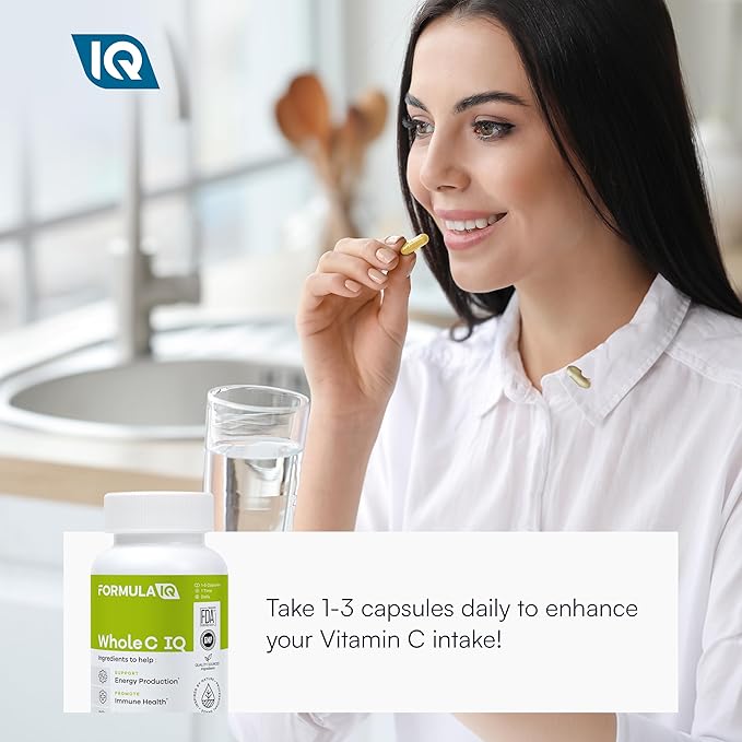 FIQ Formula IQ - Whole C IQ - Natural Vitamin C Supplements with Amla Fruit Extract - Iron, Energy, & Immune Support from Whole Food Sources - High Absorption Vitamin C Capsules - 90 Capsules