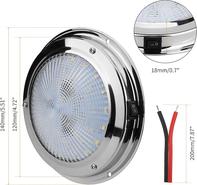 RVZONE Marine Boat Dome Light 12V LED Boat Interior Lights with Toggle Switch 5.5" LED Boat Cabin Light with Stainless Steel Surface Mount