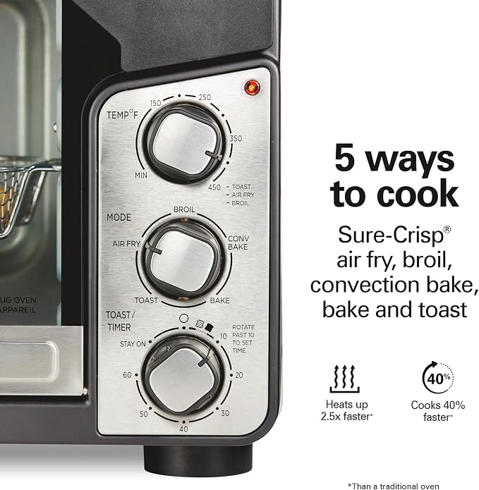 Hamilton Beach Easy View XL Toaster Oven with Sure-Crisp® Air Fry, 6 Slice Capacity, Black with Stainless Steel Accents, R31460 (Renewed)