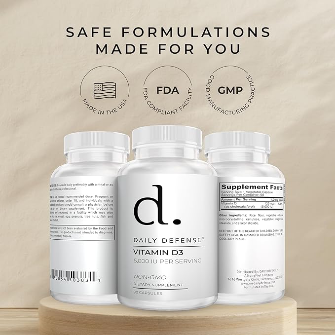 Vitamine D3 5000 UI pour la santé cardiaque, le soutien immunitaire quotidien, la clarté mentale et la fonction musculaire - 90 suppléments de vitamine D