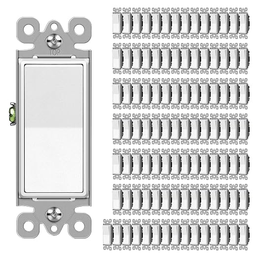 CML Matte White Decorator Rocker Paddle Light Switch, 100 Pack Single Pole Wall Switch, 15A 120/277V, On/Off Interrupter, UL Listed