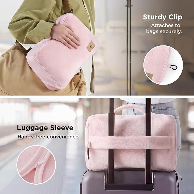 Bedsure Travel Blanket Set with Inflatable Neck Pillow and Eye Mask - Lightweight 3-in-1 Airplane Packable Blanket, Compact Travel Essentials, Pink