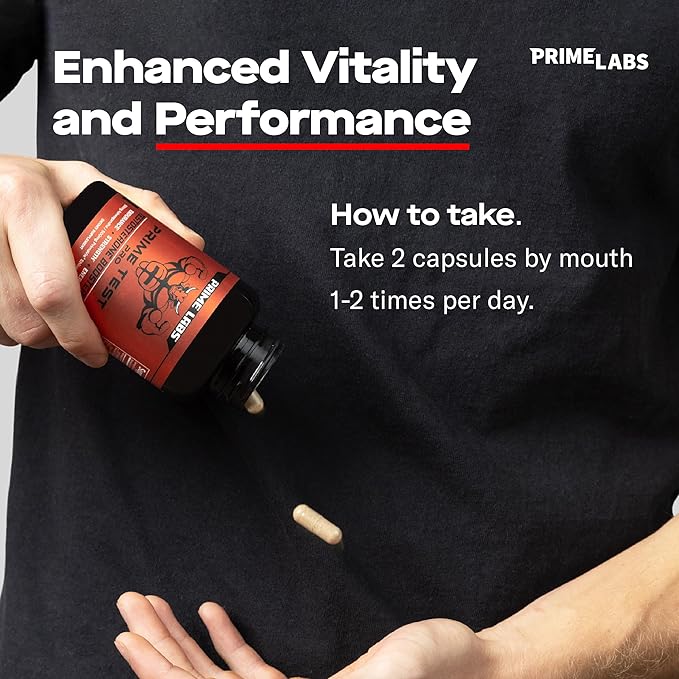 Prime Labs Prime Test Pro - Testosterone Supplement for Men - Test, Vitality, & Energy Booster - with Ashwagandha, PrimaVie Shilajit Extract, & DIM - 120 Capsules