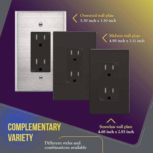 ENERLITES, Dark Bronze Elite Series Decorator Receptacle Outlet Child Safe Tamper-Resistant, Self-Grounding, 2-Pole, Residential Grade, 15A 125V, UL Listed, 61501-TR-DB