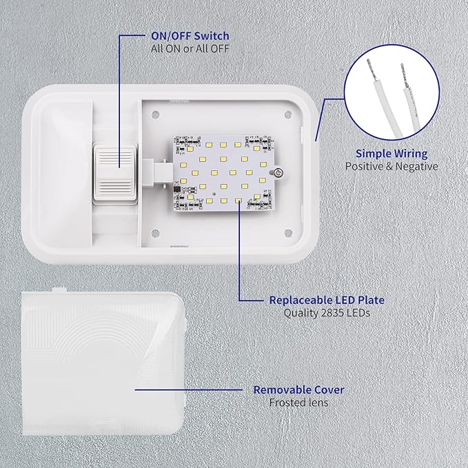 RVZONE 12V Led RV Ceiling Dome Light Frosted RV Interior Lighting 500LM Single Dome Light Fixture for RV Trailer Camper Truck Van Boat (Natural White 4000-4500K)