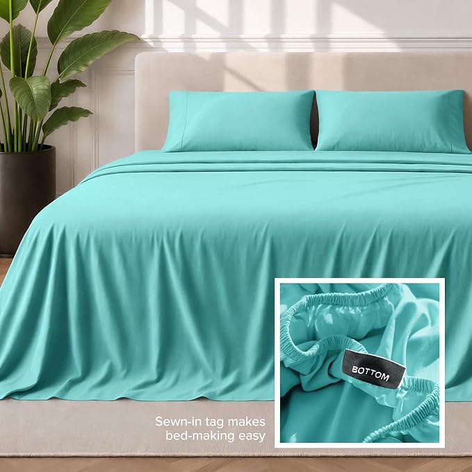 Bare Home Twin Sheet Set - 1800 Ultra-Soft Microfiber Twin Bed Sheets - Double Brushed - Deep Pockets - Easy Fit - 3 Piece Set - Bedding Sheets & Pillowcases (Twin, Turquoise)