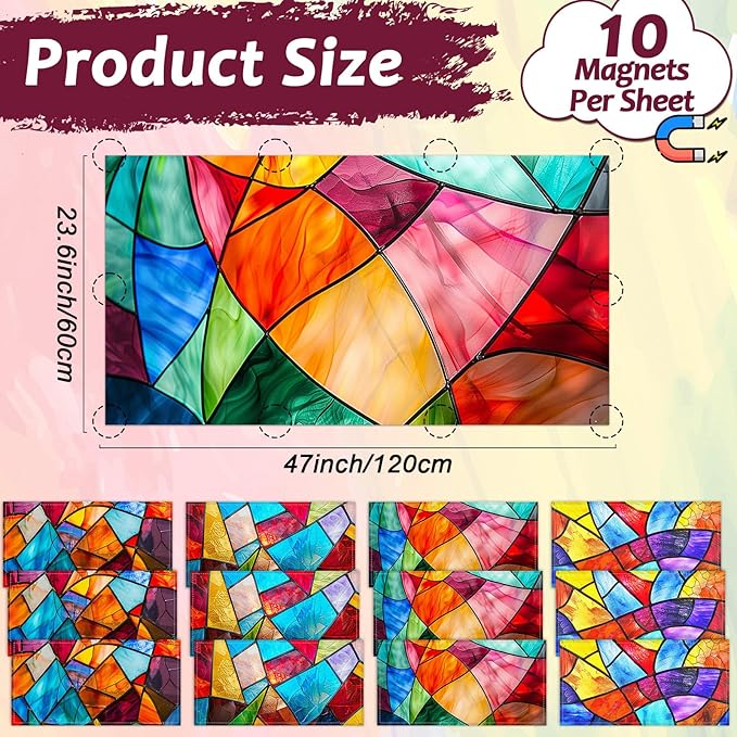 12 Pcs Fluorescent Light Covers with 120 Magnets Decorative for Classroom Ceiling Light 4 x 2 Feet Magnetic Light Covers Filter Easy Install for Office Home Drop Ceiling Supplies(Retro Glass Window)