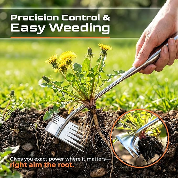 LOOHOI Weed Puller Tool, Heavy-Duty Stainless Steel Weeding Tool with Extendable Handle, Portable Garden Weed Removal Tool for Vegetable Gardening Backyard Farm Planting & Weeding