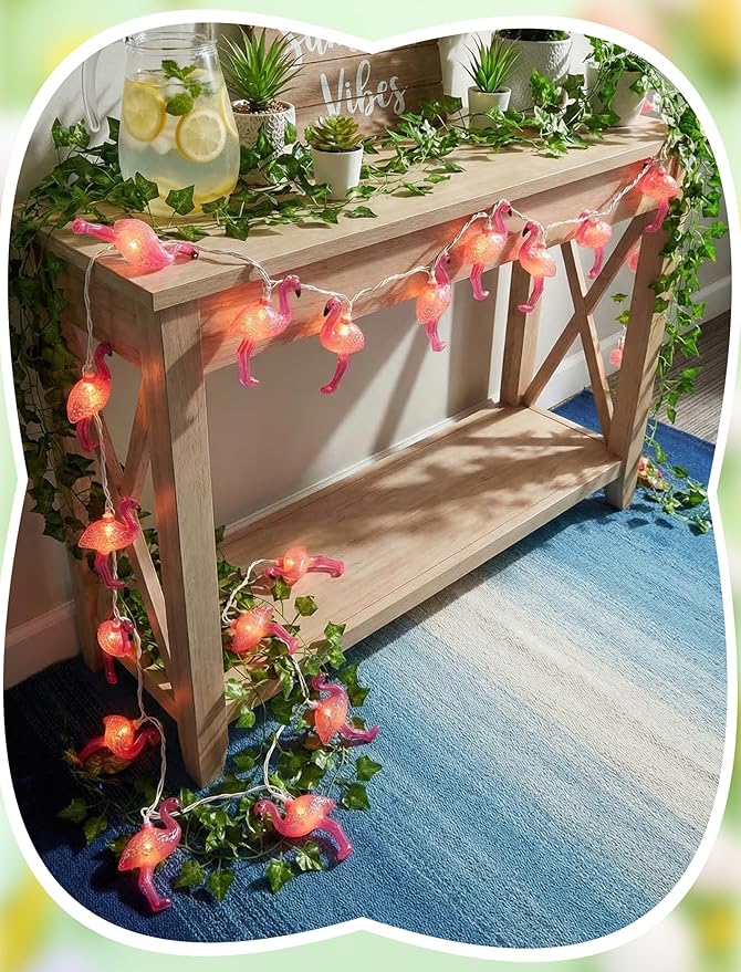 8.5Ft Pink Flamingo String Lights Plug in, Summer Decorative String Lights with 10 LED Flamingo Decor Lights, Tropical Beach Light Waterproof for Bedroom Patio Hawaiian Tiki Luau Party Summer Decor