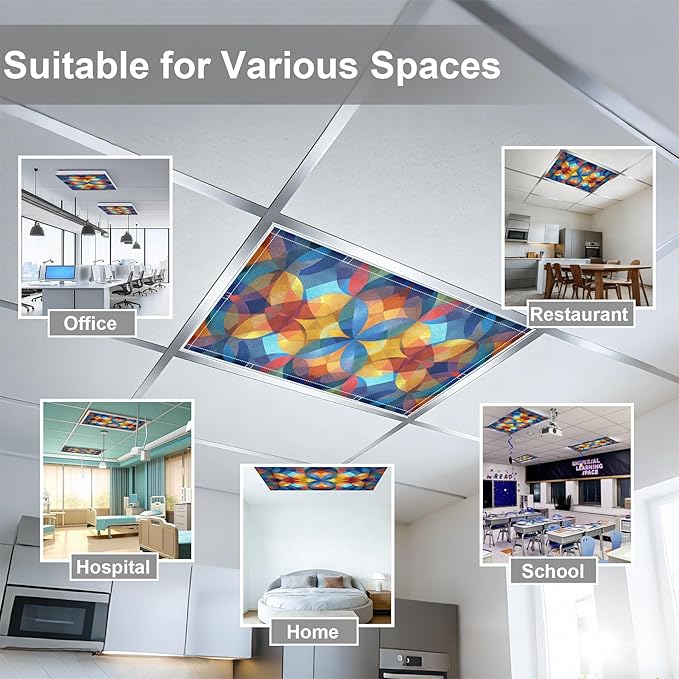 4 Pack 2x4 FT Magnetic Fluorescent Light Covers, Ceiling Light Filters for Classroom Office Home Hospital, Easy Install Decorative Drop Ceiling Panels