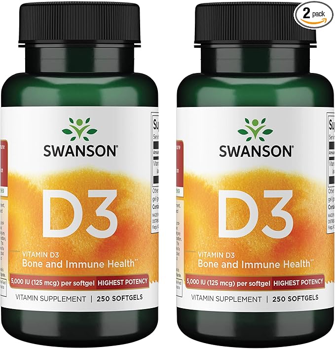 Swanson Vitamin D3 - Vitamin Supplement Promoting Bone Health & Immune System Support - Natural Support for Calcium Distribution & Absorption - (250 Softgels) 2 Pack