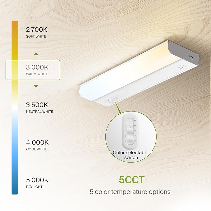 ASD LED Under Cabinet Lighting Hardwired, 12 Inch 5W 2700K-5000K Selectable, 442LM, CRI90+, Direct Wire Linkable Under Counter Lights for Kitchen, Dimmable Under Cabinet Lights, White, UL, 20 Pack