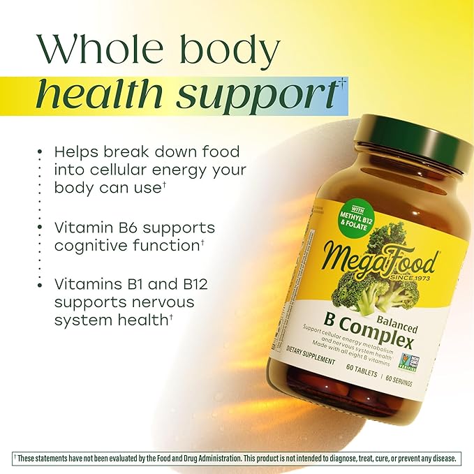 MegaFood Balanced B Complex - Vitamin B Complex for Women & Men - Vitamin B6, B12, Folate, Biotin - Cellular Energy Metabolism & Nervous System Health, Vegan, Gluten Free, 90 Tablets