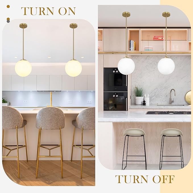 Bagood 10 Inch Globe Pendant Light Gold Mid Century Pendant Light Contemporary Globe Pendant Lights Adjustable Hanging Light Fixture Milk Glass with Brass Finish for Dining Room Kitchen Island