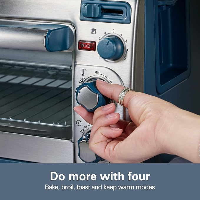 Hamilton Beach 2-in-1 Countertop Toaster Oven and Long Slot 2 Slice Toaster, 60 Minute Timer and Automatic Shut Off, Shade Selector, Kitchen Makeover Blue & Stainless Steel (31158)