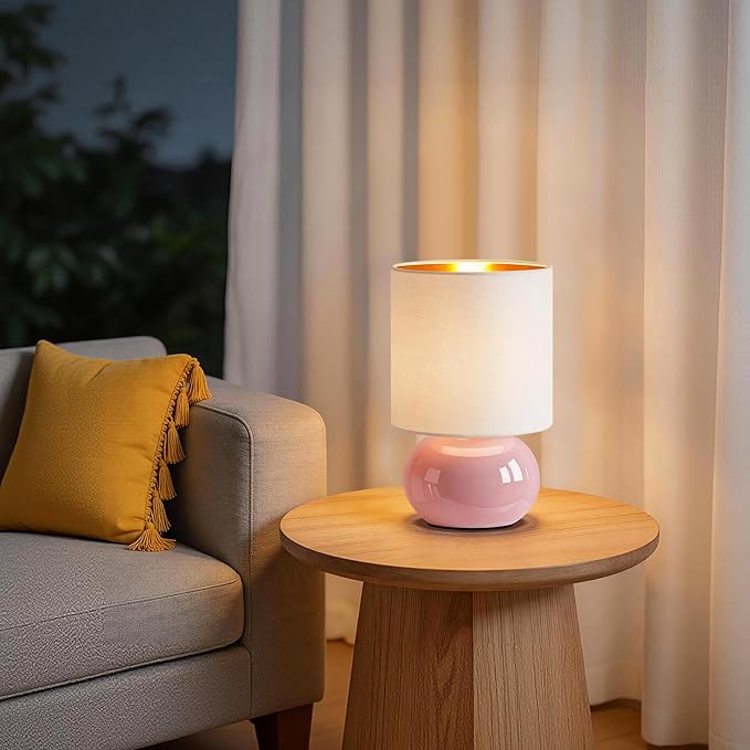Hamucd Ceramic Table Lamps Set of 2, Modern Classic Bedside Lamps for Nightstand, Small Table Lamp for Bedroom Living Room Desk End Table (Pink)