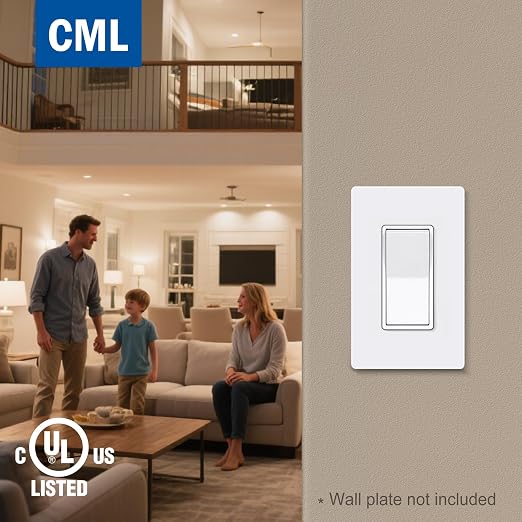 CML 3 Way Decorator Paddle Rocker Wall Light Switch, Single Pole or Three Way, 15A 120/277V, 3-Year Warranty, Gloss White