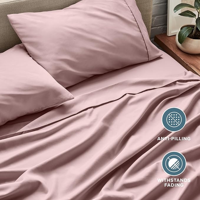 Bare Home Split Head Flex King Sheet Set - 1800 Ultra-Soft Microfiber Bed Sheets - Double Brushed - Deep Pockets - Easy Fit - 4 Piece Set - Bedding Sheets & Pillowcases (Mauve)