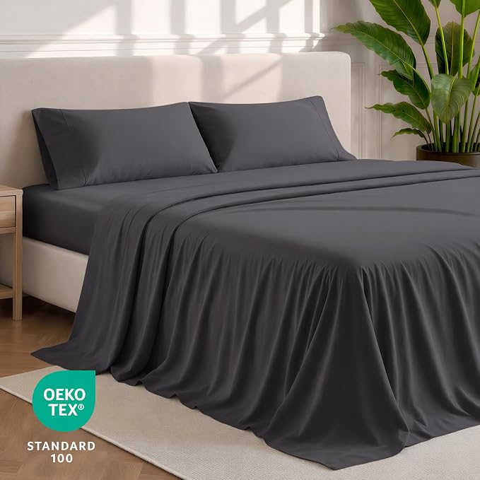 Bare Home King Sheet Set - 1800 Ultra-Soft Microfiber King Bed Sheets - Double Brushed - Deep Pockets - Easy Fit - 4 Piece Set - Bedding Sheets & Pillowcases (King, Forged Iron Grey)