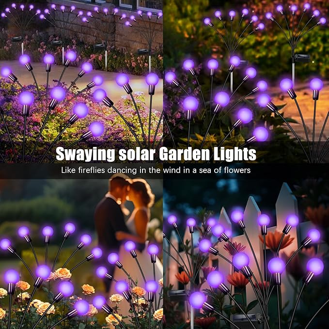 NBQQ Solar Garden Lights Outdoor, Waterproof Solar Powered Lights for Yard Pathway Patio, Swaying Lawn Decor as Gardening Gifts for Women Holiday (Purple, 2 Pack)