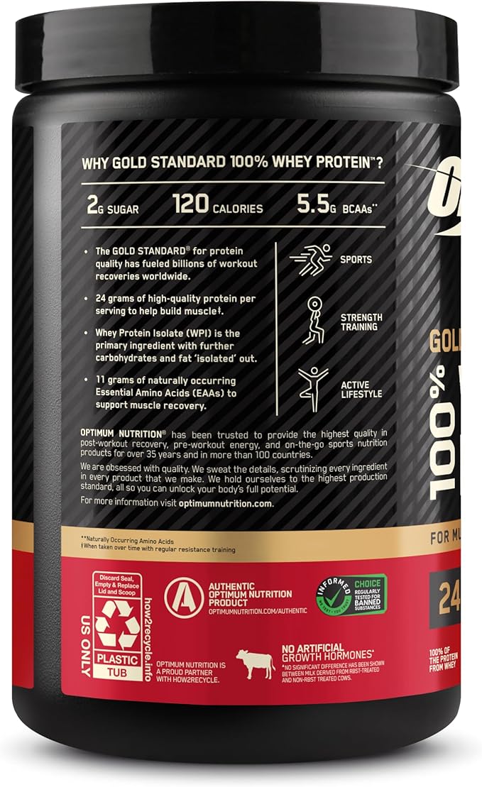 Optimum Nutrition Gold Standard 100% Whey Protein Powder, Strawberries and Cream, 1 Pound (Pack of 1)
