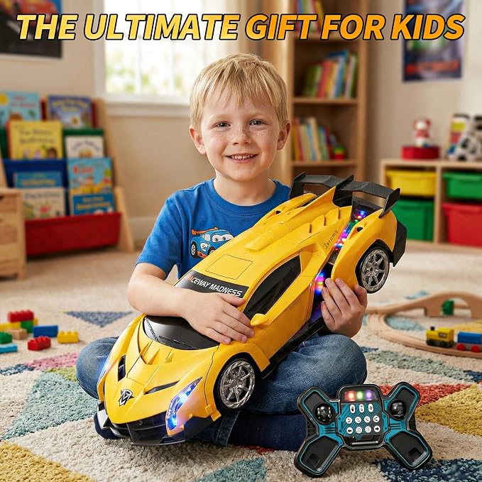 1:10 Big Size Transform RC Car, Gesture Sensing Transformation 2.4GHz Remote Control Car, One Button Deformation to Robot with LED Lights, Transforming Toy Cars Gift for Kids Age 8-12 Years Old Boys