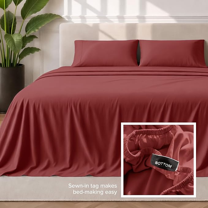 Bare Home California King Sheet Set - 1800 Ultra-Soft Microfiber Cal King Bed Sheets - Double Brushed - Deep Pockets - Easy Fit - 4 Piece Set - Bed Sheets (California King, Rosewood)