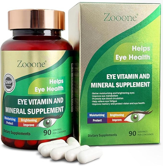 zooone Lutein and Zeaxanthin Eye Vitamins, Eye Vitamin and Mineral Supplement with Vitamin C E Zinc Copper, Vision Support for Macular Degeneration, Eye Health Pills for Adults & Seniors, 90 Capsules