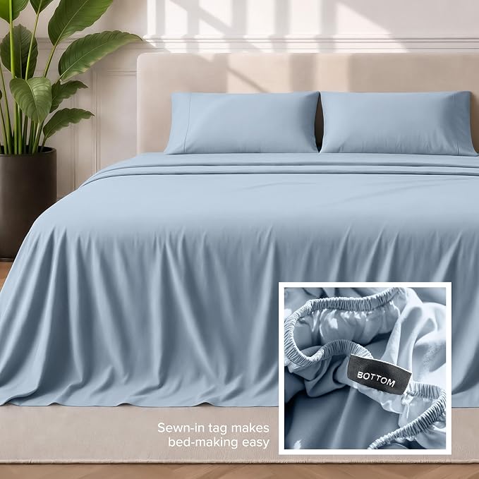 Bare Home Queen Sheet Set - 1800 Ultra-Soft Microfiber Queen Bed Sheets - Double Brushed - Deep Pockets - Easy Fit - 4 Piece Set - Bedding Sheets & Pillowcases (Queen, Dusty Blue)