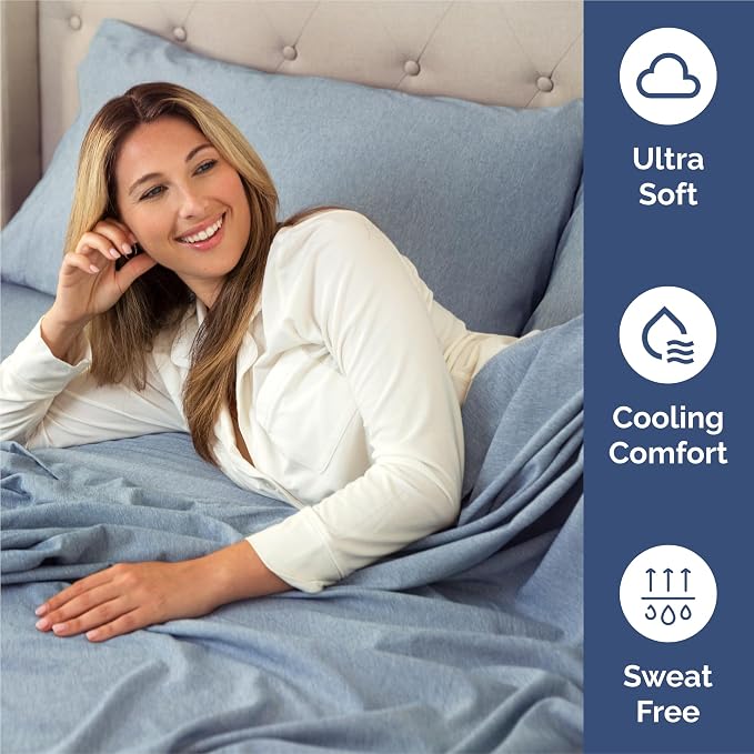 Split King 7 Piece Sheet Set - Comfy Breathable & Cooling - Soft Hotel Luxury Bedding Set w/ 8-16 Inch Deep Pockets - 1 Flat & 2 Fitted Sheet & 4 Pillowcases - Cozy and Wrinkle Free - Heathered Blue