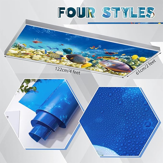 Amylove 4 Pcs Fluorescent Light Covers Classroom Ceiling Panels Light Filters with Backlit Film Material for Office School, 4 x 2 Feet(Novel Color,Ocean)
