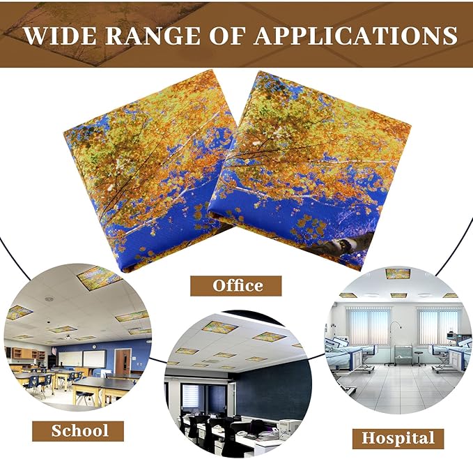 Hortsun 6 Pcs Fluorescent Light Covers - 4 x 2 Feet Magnetic Light Filters, Ceiling Lights Covers for Classroom Fluorescent Shade, Hospitals, School Office Cubicle Decor(Trees)
