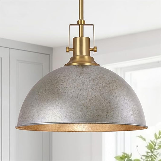 LamQee 13 Inch Antique Silver Metal Pendant Light Kitchen Island, Farmhouse Modern Dome Pendant Light Fixtures Ceiling Hanging Lighting Chandelier for Dining Room Over Table, Bar, Hallway, Entryway
