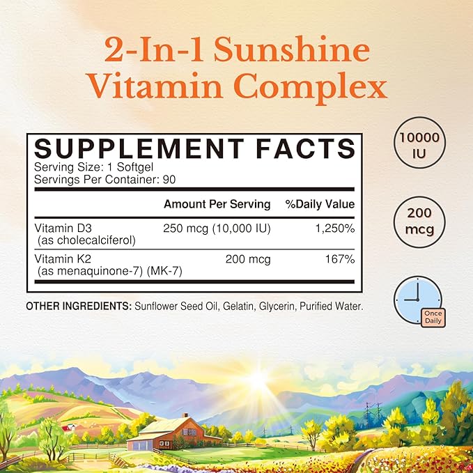 Vitalitown Vitamin D3 K2 Supplement and Vitamin C Complex 1000mg