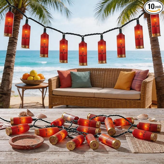 8.5Ft LED Shotgun Shell Christmas Light Outdoor, Christmas Decorations Lights with 10 LED Red Bullets Bulbs, Hanging Bullets String Lights for Patio Garden Backyard Party Xmas Tree Decor, Green Wire