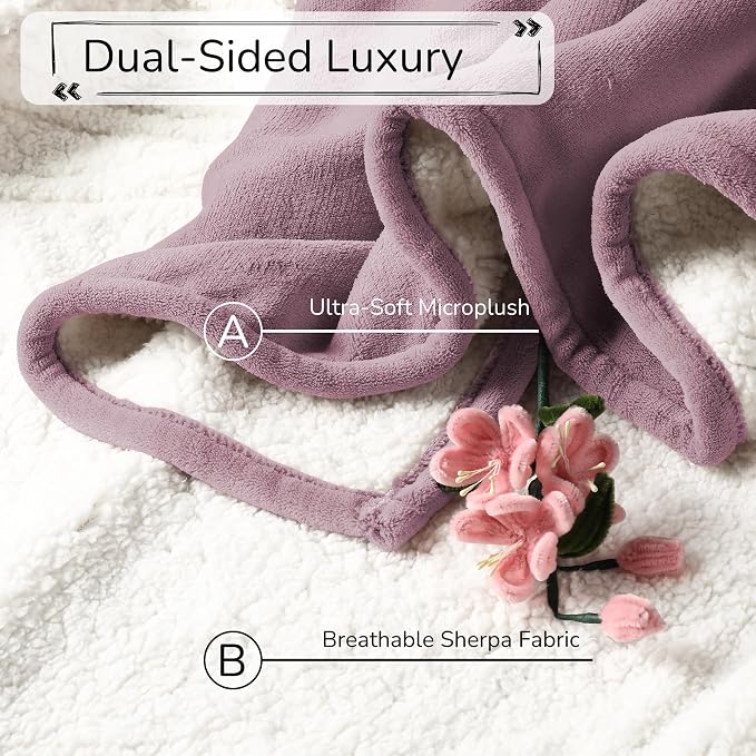 Electric Heated Blanket Twin Size 62"x84" – ETL Certified for Safe Overnight, 4 Heat Settings & 10H Auto Off, Dual-Sided Microplush Sherpa for Home Theater Night, Machine Washable – Berry