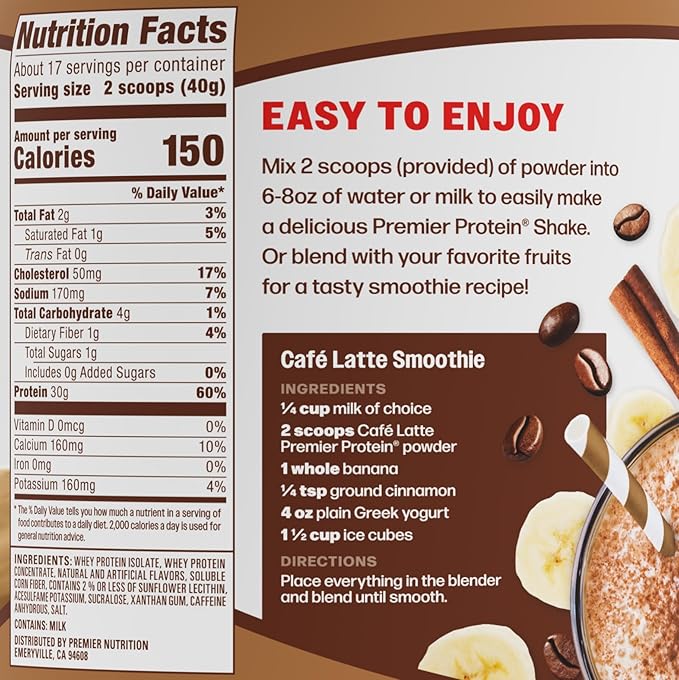 Bundle of Premier Protein Caramel Macchiato Protein Shake + Café Latte Protein Powder