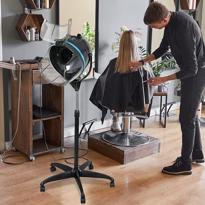 Nova Microdermabrasion Professional Hooded Floor Hair Dryer Adjustable Bonnet Hair Dryer Stand Up with Timer and Rolling Wheels for Beauty Spa Home Salon Equipment (Black)