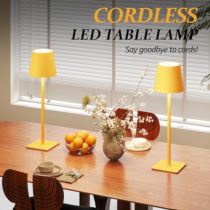 CHLORANTHUS 2 Pack Cordless Table Lamps, 3 Colors Stepless Dimming, 5000mAh Rechargeable Battery LED Desk Lamp for Bedroom/Couple Dinner/Desk/Cafe/Dining Room/Terrace