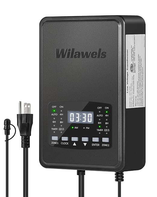 500W Low Voltage Landscape Transformer, 2 Zone Independent Control Landscape Lighting Transformer, 120VAC to 12/14V AC Low Voltage Transformer with Timer & Photocell Sensor ETL Listed D24LT06