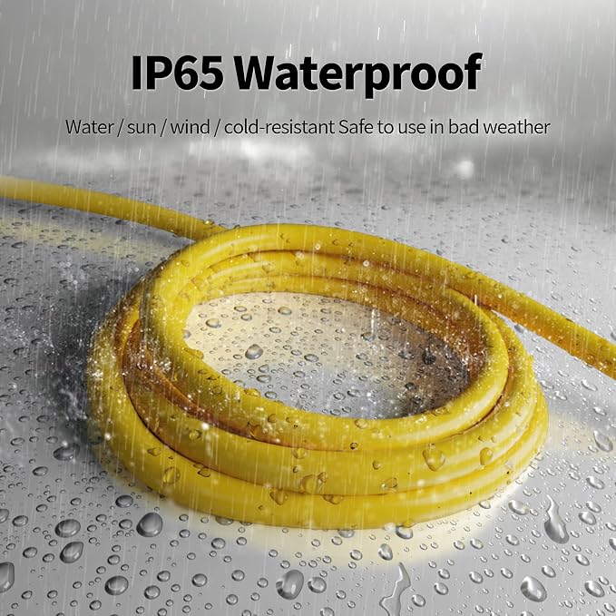 POWGRN 6 ft 12/3 Outdoor Extension Cord Waterproof Heavy Duty with Lighted Indicator End 12 Gauge 3 Prong, Flexible Cold-Resistant Long Power Cord Outside, 15Amp 1875W SJTW Yellow ETL Listed
