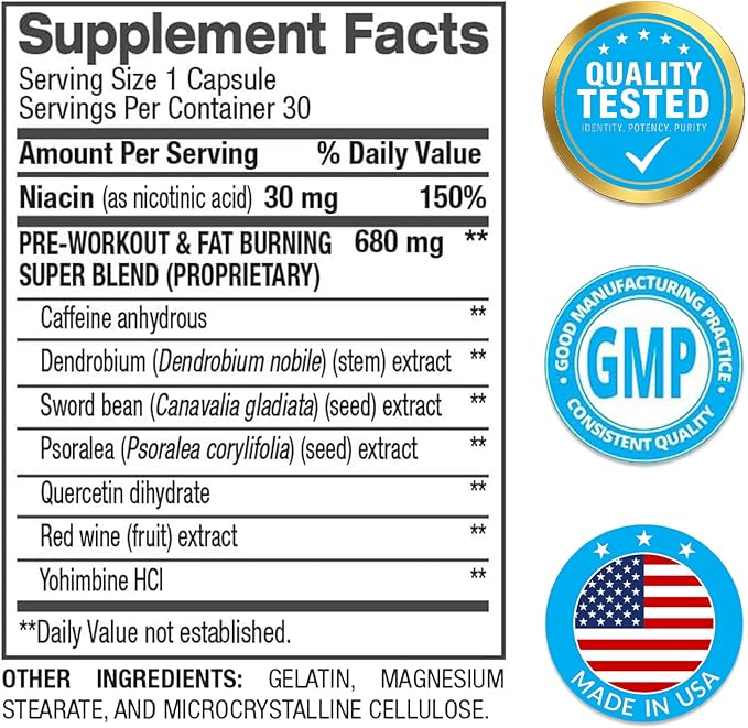 BPI Sports B4 – Extra Strength Natural Fat Burner for Women & Men – Keto-Friendly Fat Burner Capsules, Weight Loss & Appetite Control -Caffeine, Niacin, Quercetin, Yohimbine – 30 Servings – 710mg