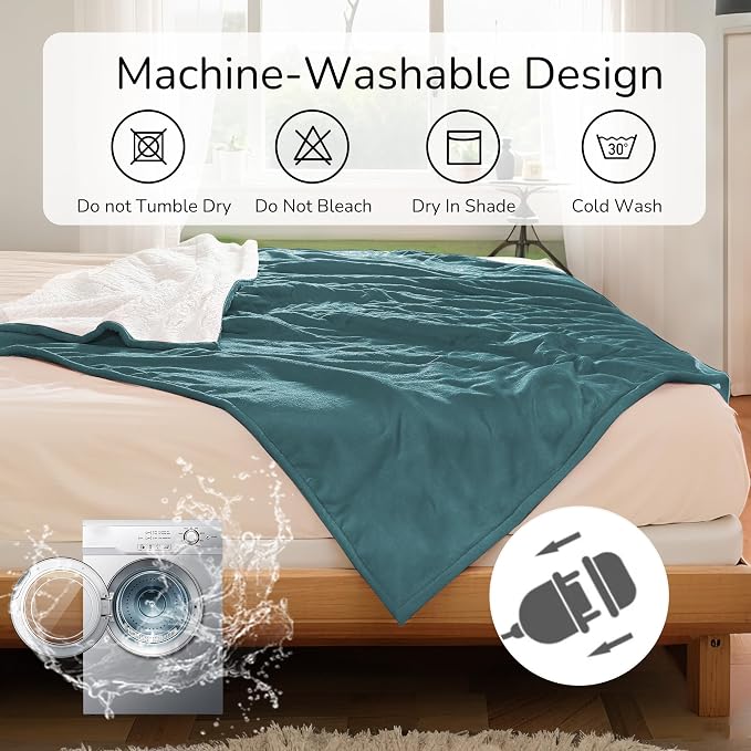 Electric Heated Blanket 90"x100" King Size for Safe All Night, Dual-Sided Microplush Sherpa for Bedroom Couch Use, 4 Heat Settings & 10 Hours Auto Off, Dual Controller, Machine Washable - Teal Green