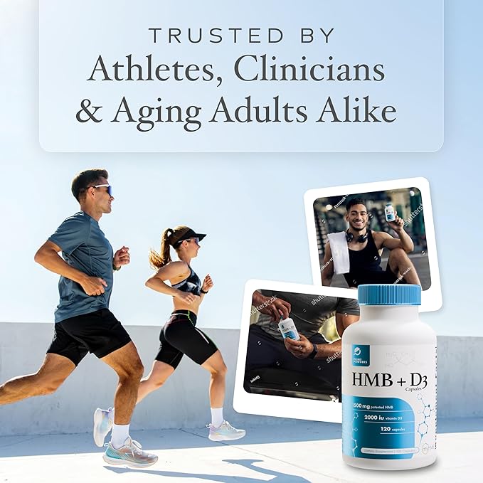 Complément HMB et Vitamine D3, formule brevetée 1 500 mg avec dose clinique, préserve la masse musculaire maigre pour des performances intemporelles, gélules de Bêta-hydroxy Bêta-méthylbutyrate, 120 unités