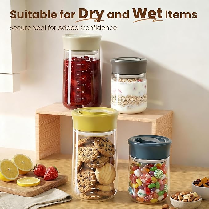 OURCABECUE 2026 Upgrade Wide Mouth Glass Storage Jars 27 oz, 90° Rotating Switch Lid Mason Jars, 2 Pack Food Grade Overnight Oats Jars for Food Storage, Pickling, Meal Prep