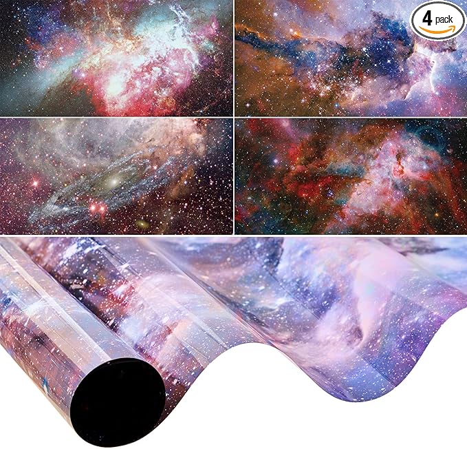 Amylove 4 Pcs Fluorescent Light Covers Classroom Ceiling Panels Light Filters with Backlit Film Material for Office School, 4 x 2 Feet(Dreamy Color,Galaxy Stars)